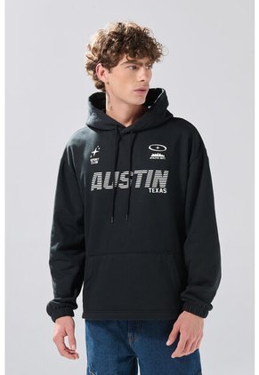 KOAJ Buzo Oversize Negro Perchado Con Capota Y Arte College