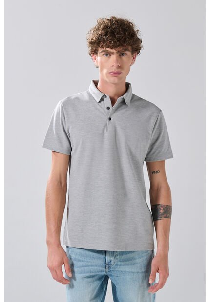 KOAJ Camiseta Gris Medio Polo Con Cuello En Rectilíneo