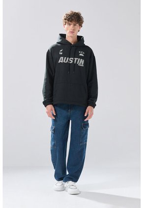 KOAJ Buzo Oversize Negro Perchado Con Capota Y Arte College