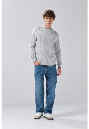 KOAJ Suéter Cuello Redondo Gris Claro Con Texturas Localizadas