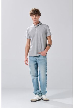 KOAJ Camiseta Gris Medio Polo Con Cuello En Rectilíneo