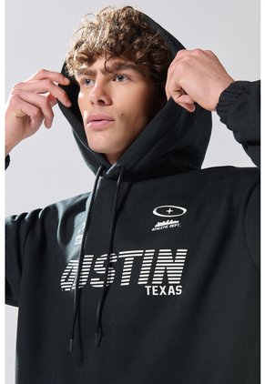 KOAJ Buzo Oversize Negro Perchado Con Capota Y Arte College