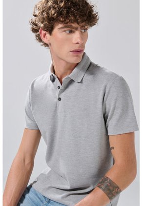 KOAJ Camiseta Gris Medio Polo Con Cuello En Rectilíneo