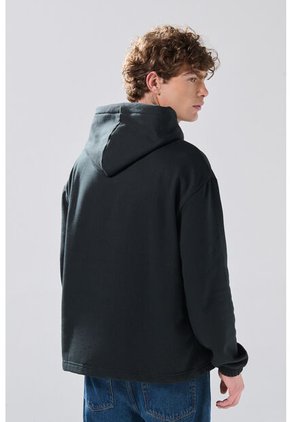 KOAJ Buzo Oversize Negro Perchado Con Capota Y Arte College