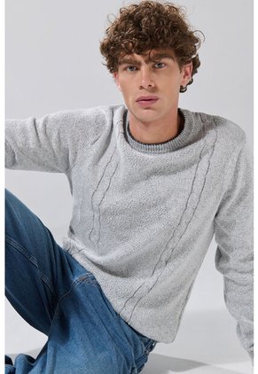 KOAJ Suéter Cuello Redondo Gris Claro Con Texturas Localizadas