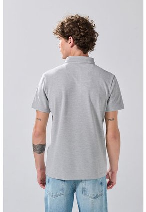 KOAJ Camiseta Gris Medio Polo Con Cuello En Rectilíneo