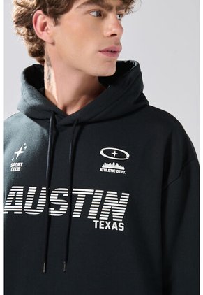 KOAJ Buzo Oversize Negro Perchado Con Capota Y Arte College