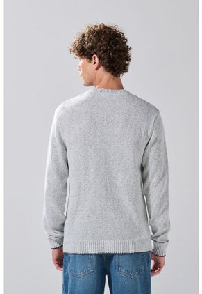 KOAJ Suéter Cuello Redondo Gris Claro Con Texturas Localizadas