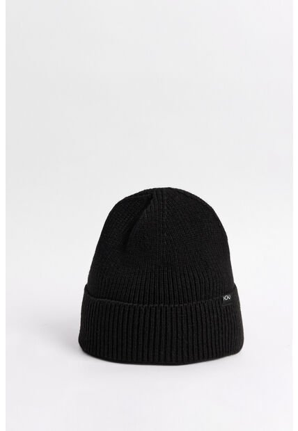 KOAJ Gorro Tejido Negro Con Marquilla Decorativa En Frente