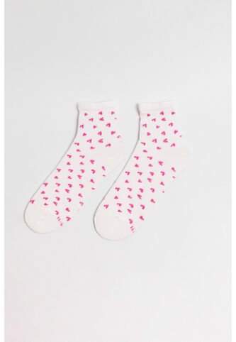 KOAJ Medias Cremas Claras Cortas Con Diseños De Corazones Koaj