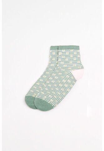KOAJ Medias Cortas Verdes Claras Con Rayas Y Flores Blancas Koaj