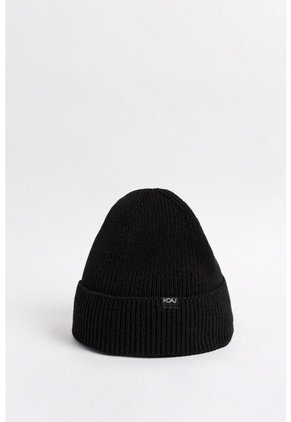 KOAJ Gorro Tejido Negro Con Marquilla Decorativa En Frente