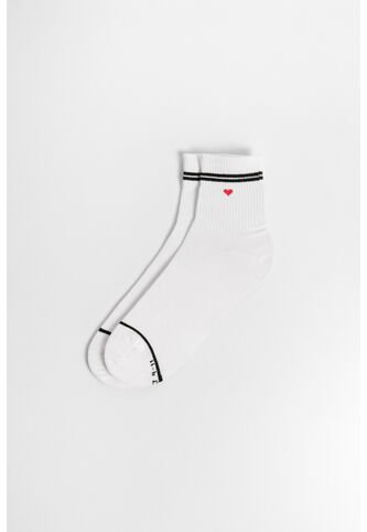 KOAJ Medias Cortas Cremas Con Corazón Rojo Y Rayas Koaj