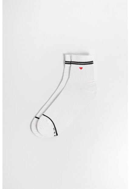 KOAJ Medias Cortas Cremas Con Corazón Rojo Y Rayas
