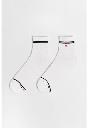 KOAJ Medias Cortas Cremas Con Corazón Rojo Y Rayas