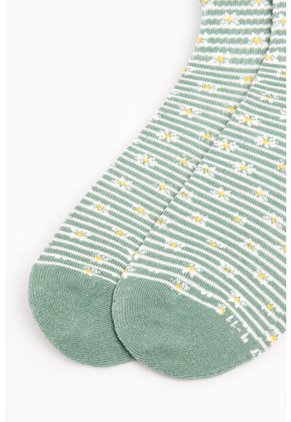 KOAJ Medias Cortas Verdes Claras Con Rayas Y Flores Blancas