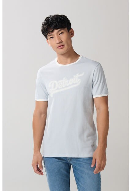 KOAJ Camiseta Azul Clara Manga Corta College Con Contrastes