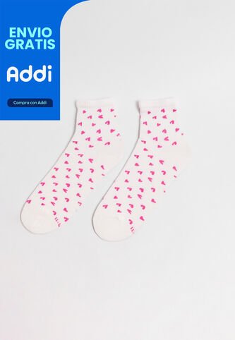 KOAJ Medias Cremas Claras Cortas Con Diseños De Corazones Koaj