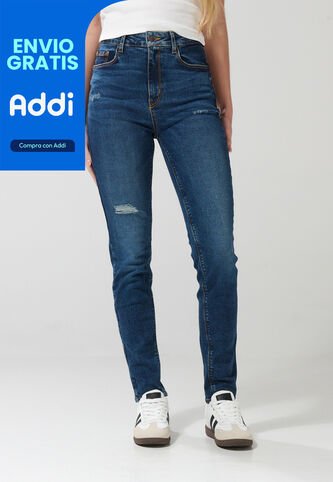 KOAJ Jean Jegging Tiro Súper Alto Azul Oscuro Con Rotos Koaj