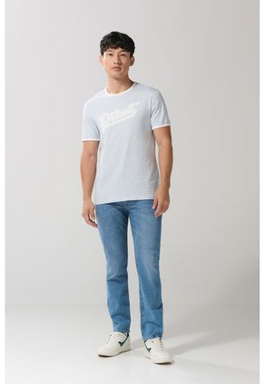 KOAJ Camiseta Azul Clara Manga Corta College Con Contrastes