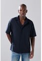 KOAJ Camisa Cuello Resort Azul Oscura Con Texturas Sutiles de Koaj