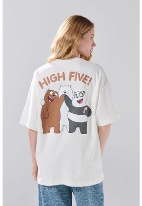 KOAJ Camiseta Oversize Crema Cuello Redondo De Osos Escandalosos