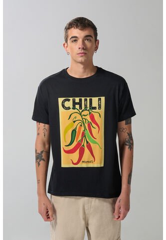 KOAJ Camiseta Cuello Redondo Negra Con Diseño De Comida Koaj