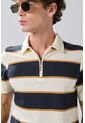 KOAJ Camiseta Polo Kaki Clara Con Manga Corta Y Rayas Azules de Koaj