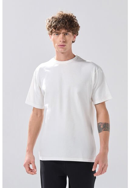 KOAJ Camiseta Manga Corta Crema En Algodón Cuello Redondo