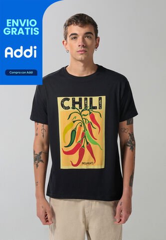 KOAJ Camiseta Cuello Redondo Negra Con Diseño De Comida Koaj