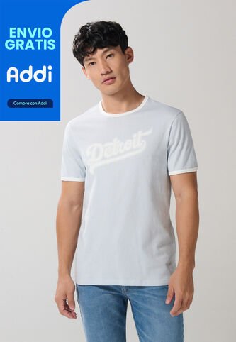 KOAJ Camiseta Azul Clara Manga Corta College Con Contrastes Koaj