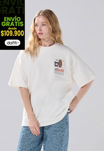 KOAJ Camiseta Oversize Crema Cuello Redondo De Osos Escandalosos Koaj