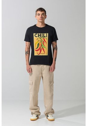 KOAJ Camiseta Cuello Redondo Negra Con Diseño De Comida