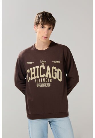 KOAJ Buzo Cuello Redondo Café Oscuro Con Estampado College Koaj