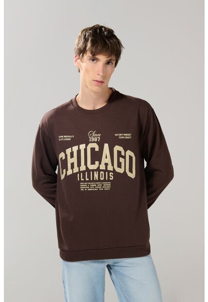 KOAJ Buzo Cuello Redondo Café Oscuro Con Estampado College