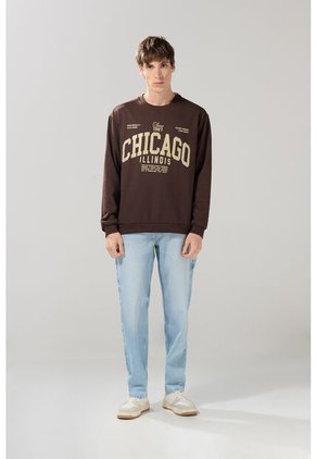 KOAJ Buzo Cuello Redondo Café Oscuro Con Estampado College