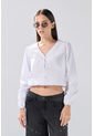 KOAJ Blusa Crema  Manga Larga, Con Encaje Y Botones de Koaj