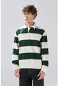 KOAJ Buzo Crema Claro Oversize Con Rayas Verdes Y Cuello Polo de Koaj