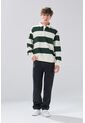 KOAJ Buzo Crema Claro Oversize Con Rayas Verdes Y Cuello Polo de Koaj