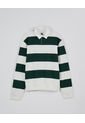 KOAJ Buzo Crema Claro Oversize Con Rayas Verdes Y Cuello Polo de Koaj