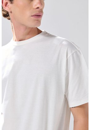 KOAJ Camiseta Manga Corta Crema En Algodón Cuello Redondo