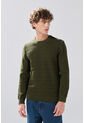 KOAJ Suéter Tejido Verde Cuello Redondo Con Texturas De Rayas de Koaj