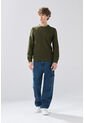 KOAJ Suéter Tejido Verde Cuello Redondo Con Texturas De Rayas de Koaj
