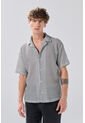 KOAJ Camisa Cuello Resort Blanca Con Rayas Negras Y Botones de Koaj