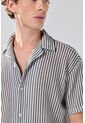 KOAJ Camisa Cuello Resort Blanca Con Rayas Negras Y Botones de Koaj