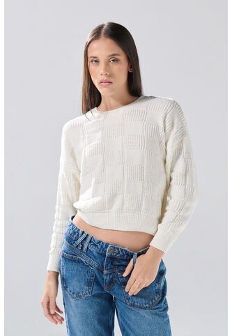 KOAJ Suéter Crema Con Cuello Redondo Y Bordes En Rib Koaj