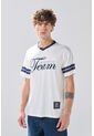 KOAJ Camiseta Cuello V Crema Clara Con Diseño College de Koaj