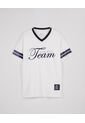 KOAJ Camiseta Cuello V Crema Clara Con Diseño College de Koaj