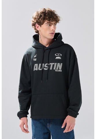 KOAJ Buzo Oversize Negro Perchado Con Capota Y Arte College Koaj