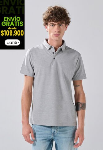 KOAJ Camiseta Gris Medio Polo Con Cuello En Rectilíneo Koaj